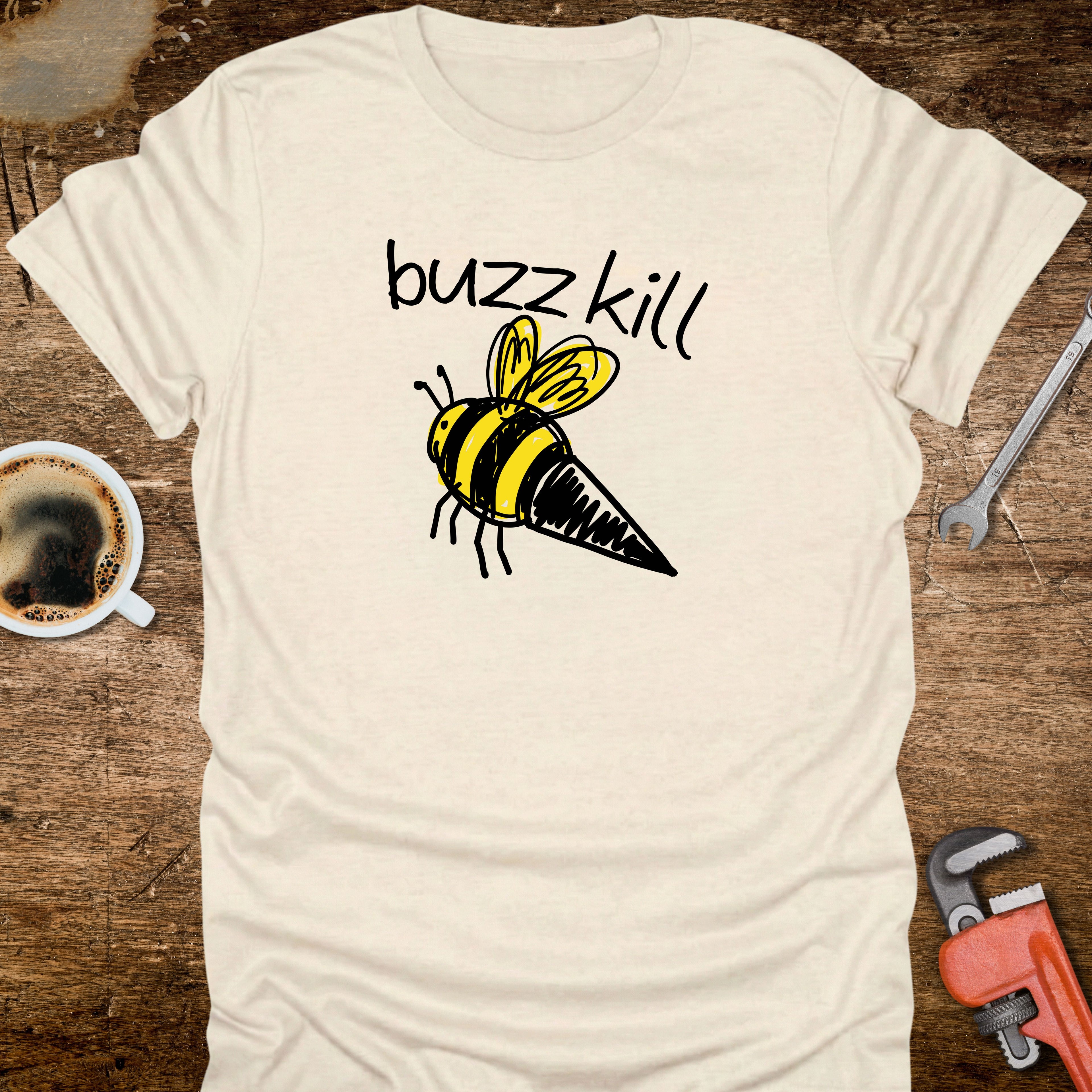 Buzzkill Bee T-Shirt - flat lay mockup on white background