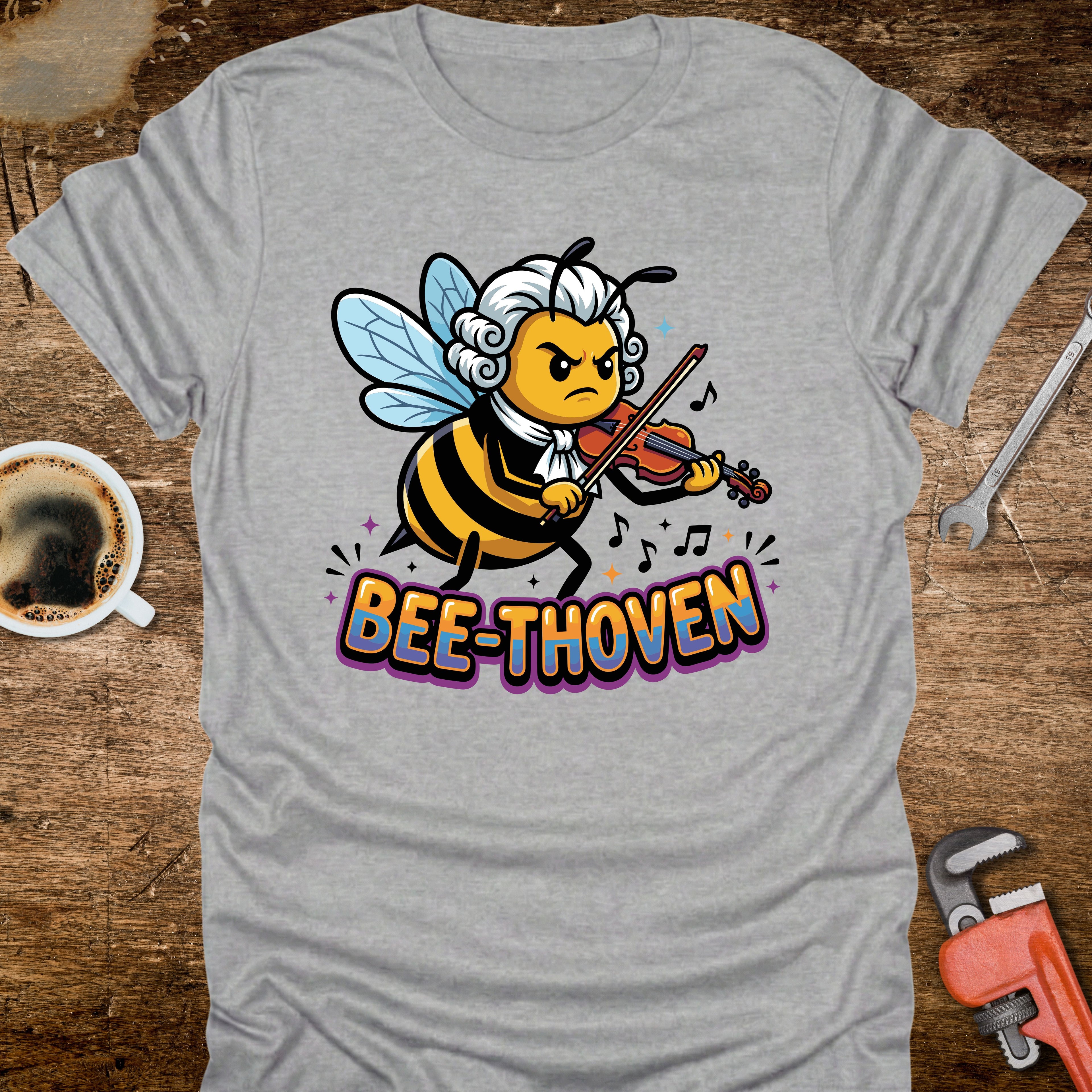 Bee-thoven T-Shirt - flat lay mockup on white background