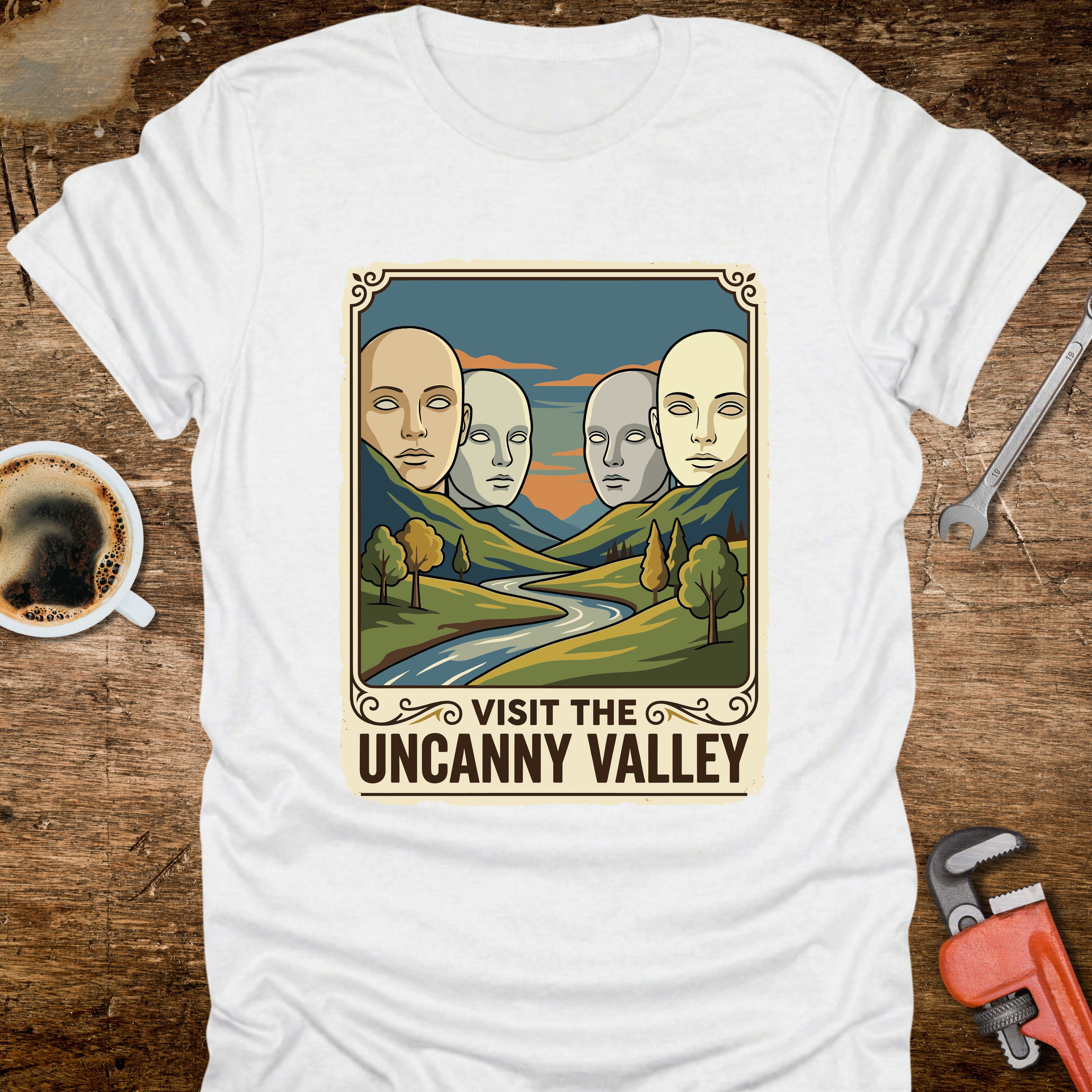 Uncanny Valley T-Shirt - design detail closeup