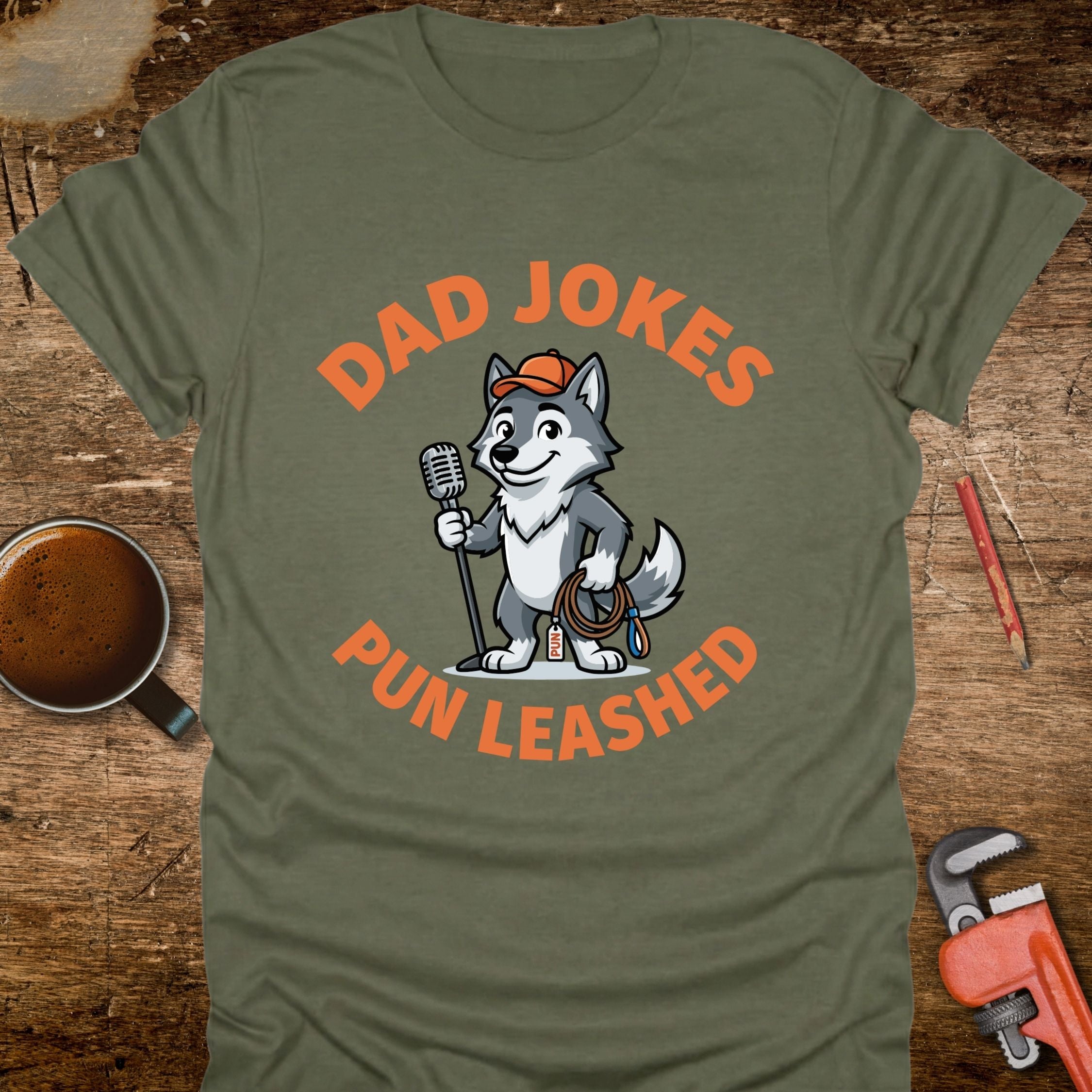 Dad Jokes Pun Leashed T-Shirt - size and fit reference