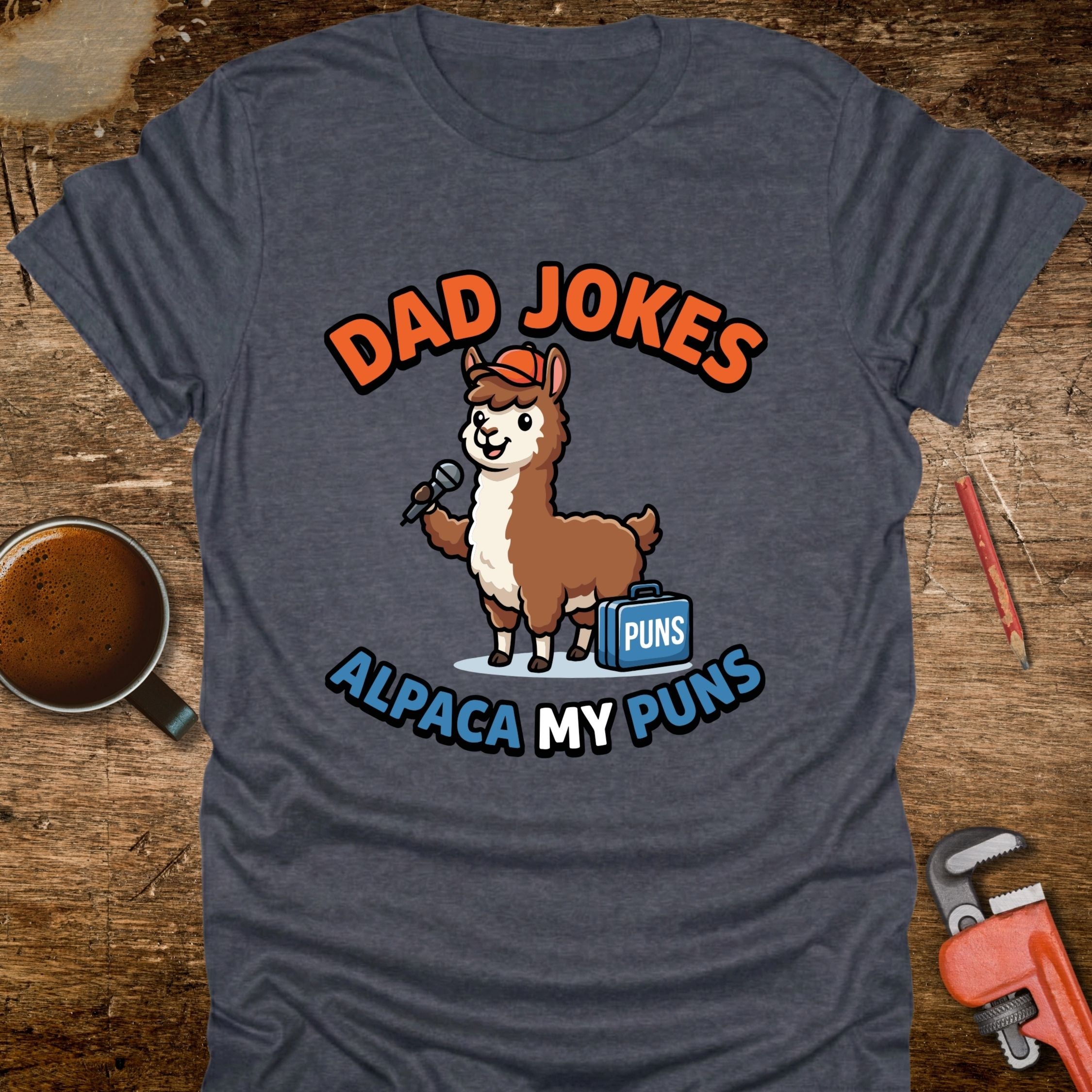 Dad Jokes Alpaca My Puns T-Shirt - design detail closeup