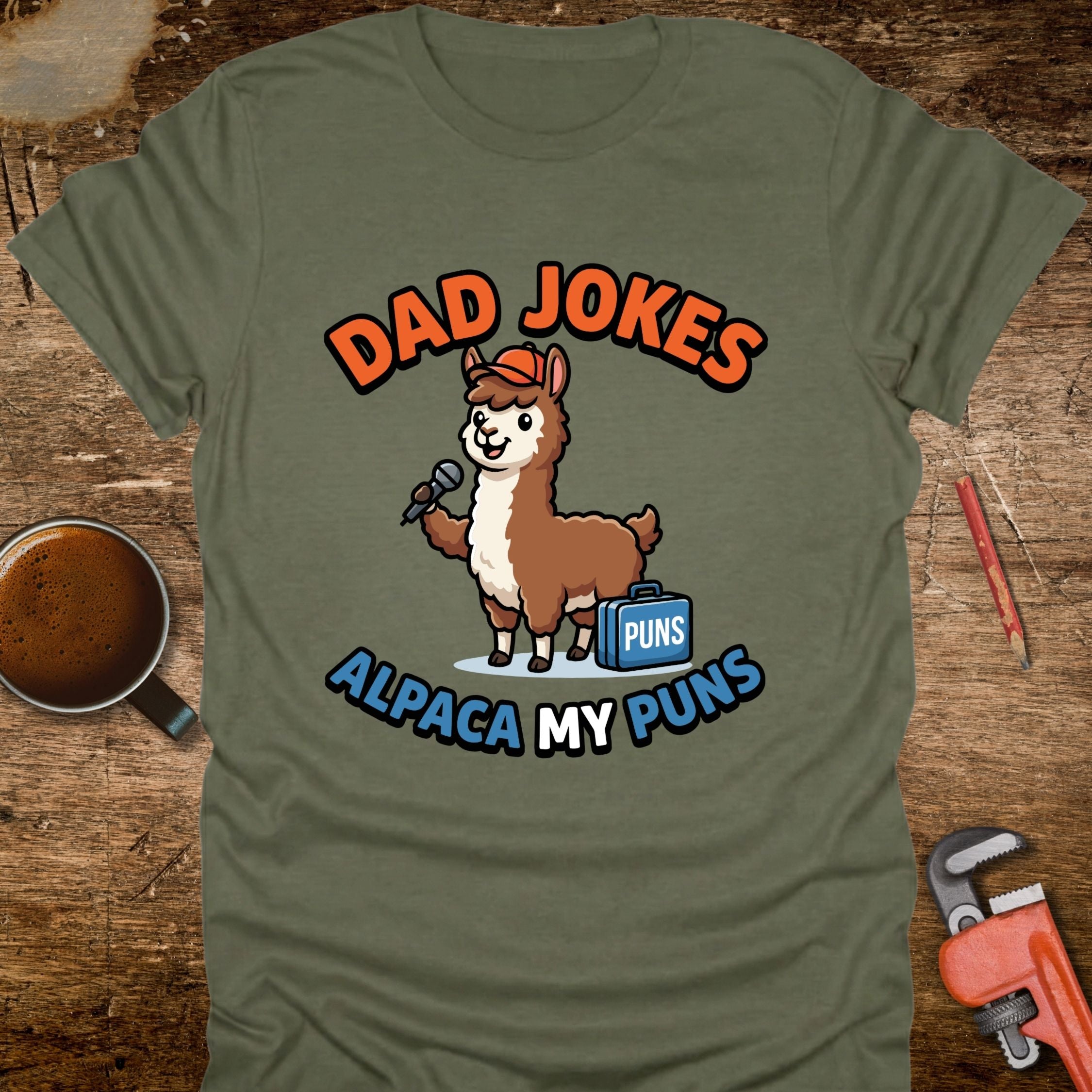 Dad Jokes Alpaca My Puns T-Shirt - size and fit reference