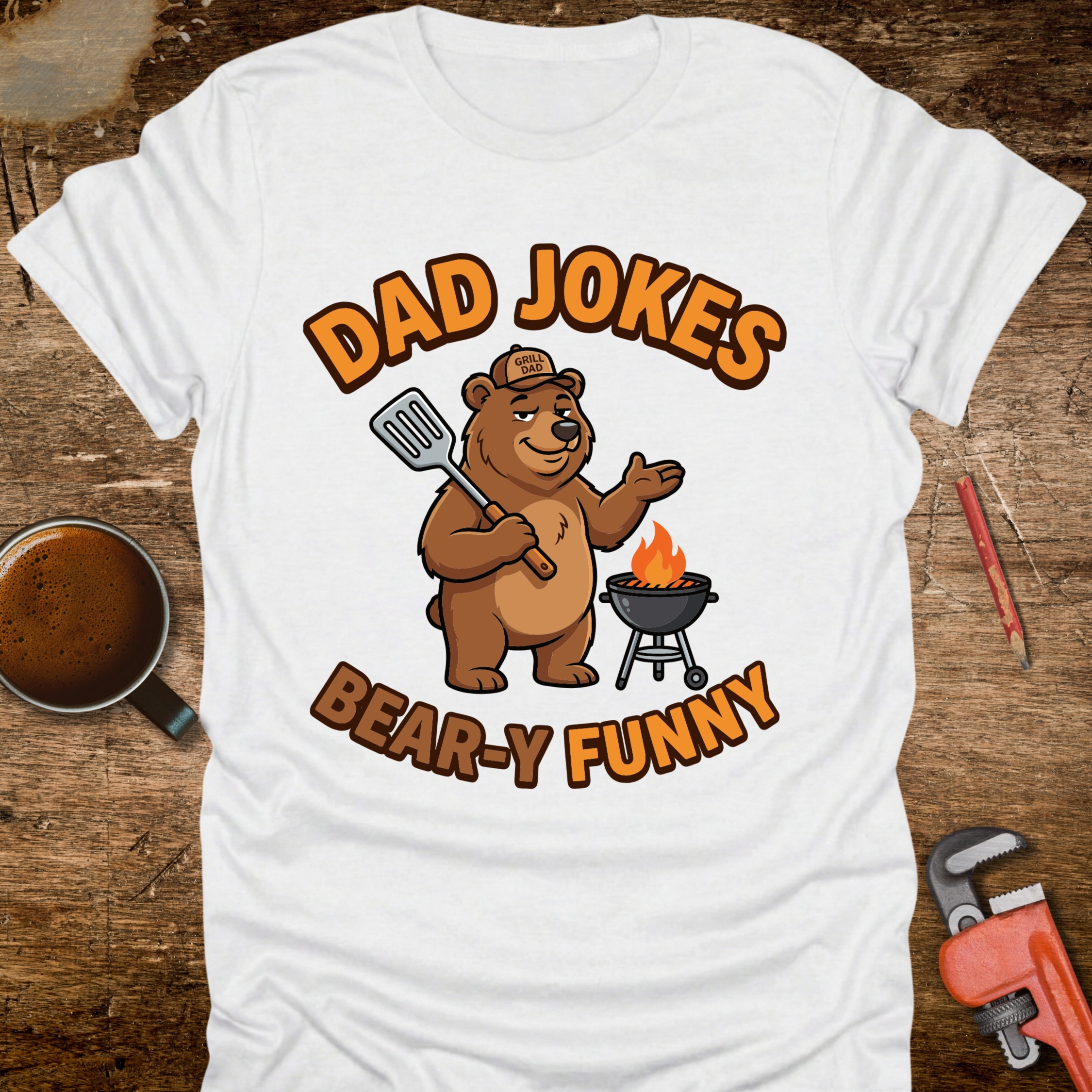 Dad Jokes Bear-y Funny T-Shirt - design detail closeup