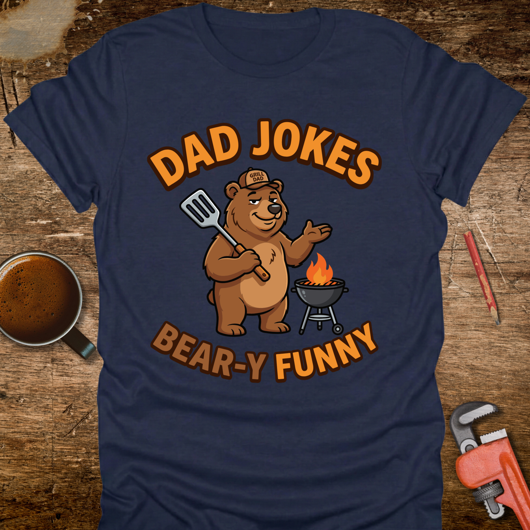 Dad Jokes Bear-y Funny T-Shirt - front view funny graphic tee