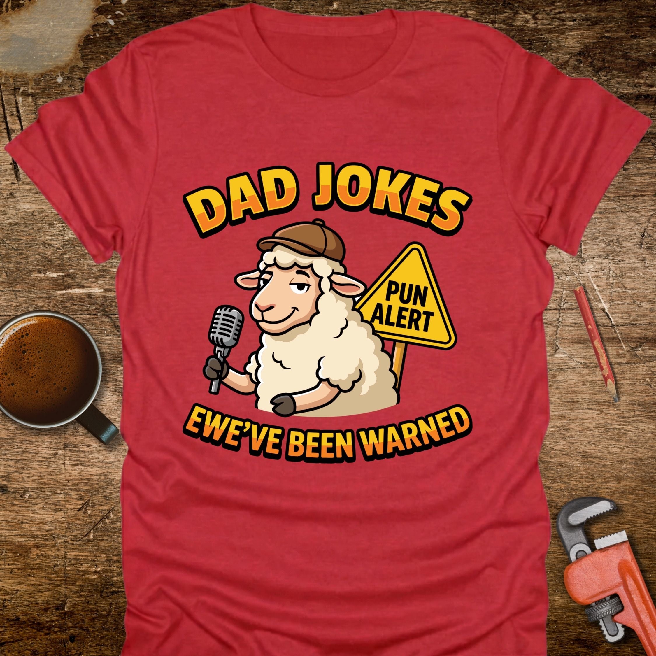 Dad Jokes Ewe've Been Warned T-Shirt - front view funny graphic tee