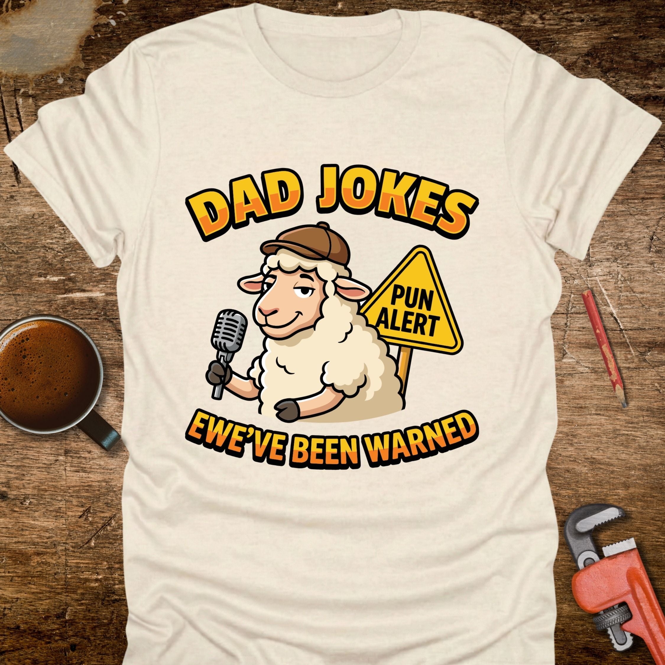 Dad Jokes Ewe've Been Warned T-Shirt - size and fit reference