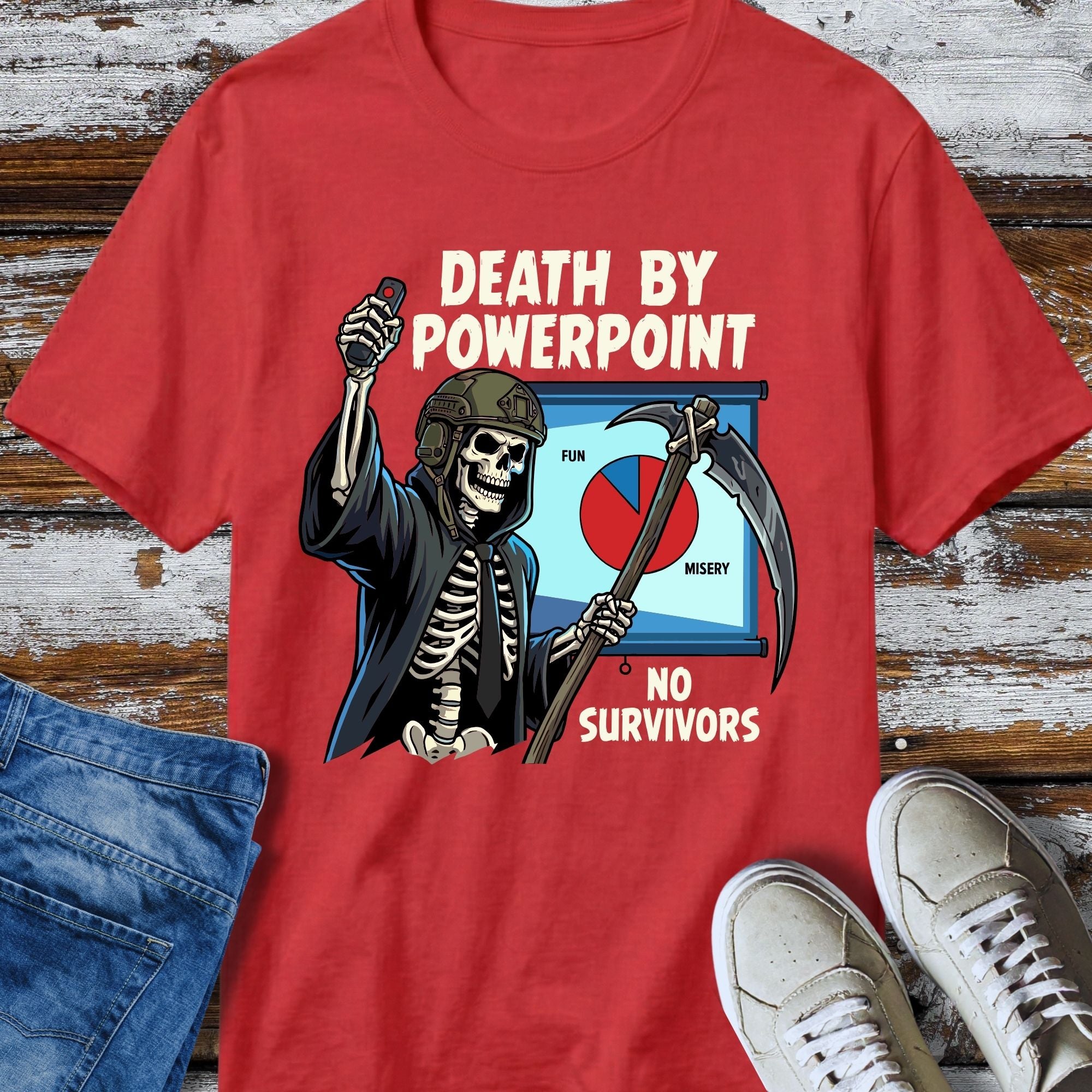 Death By PowerPoint T-Shirt - product mockup view 12