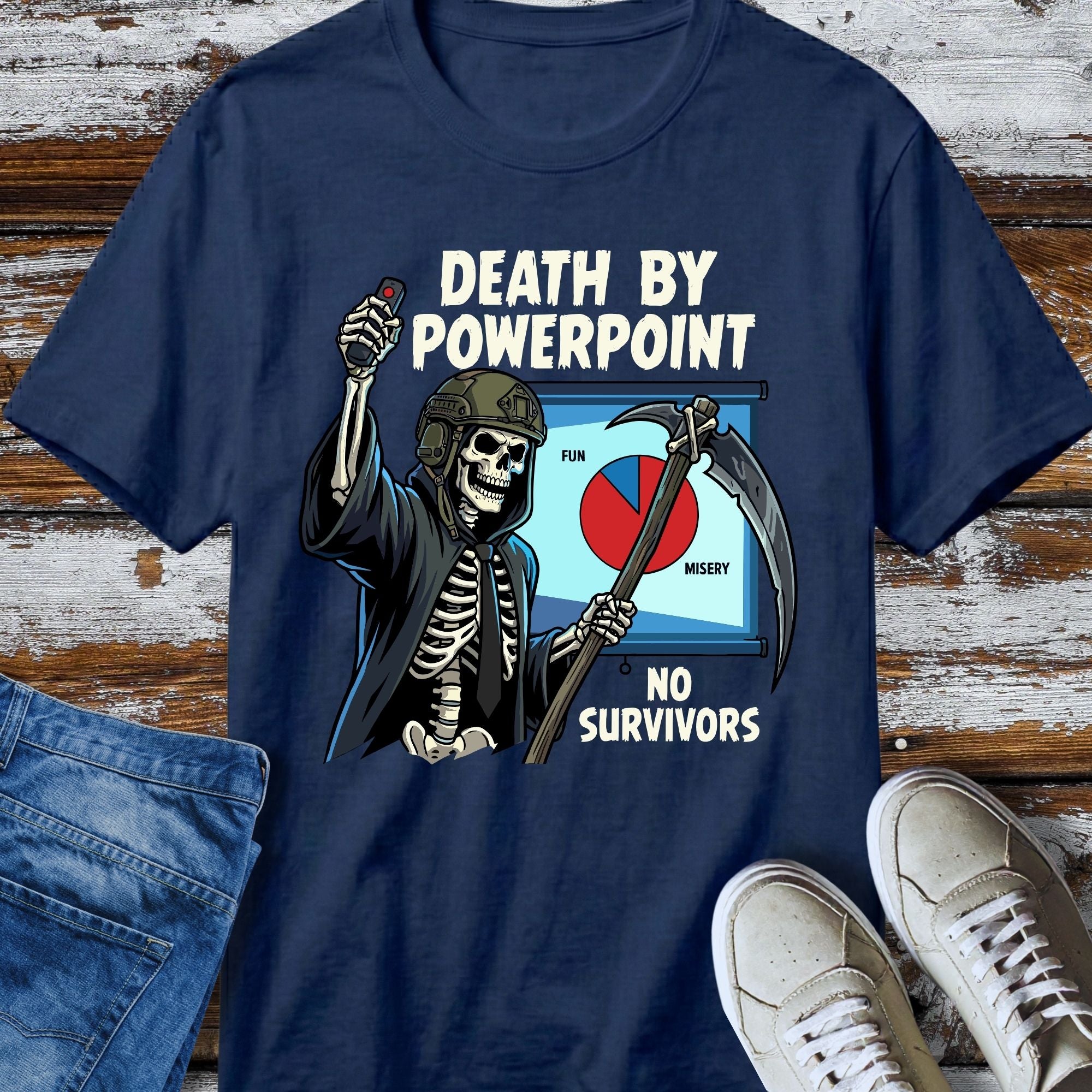 Death By PowerPoint T-Shirt - product mockup view 10