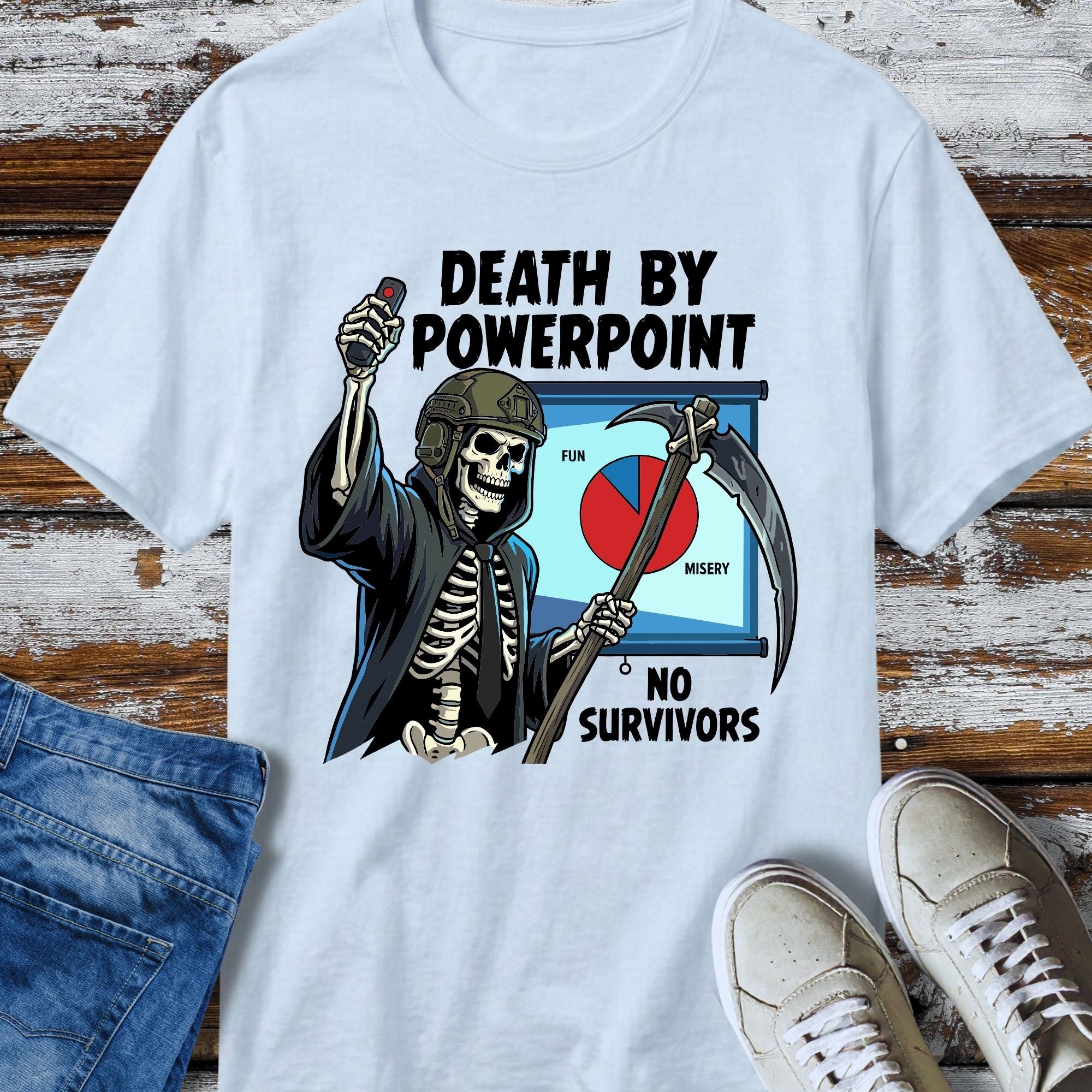 Death By PowerPoint T-Shirt - detail shot graphic design