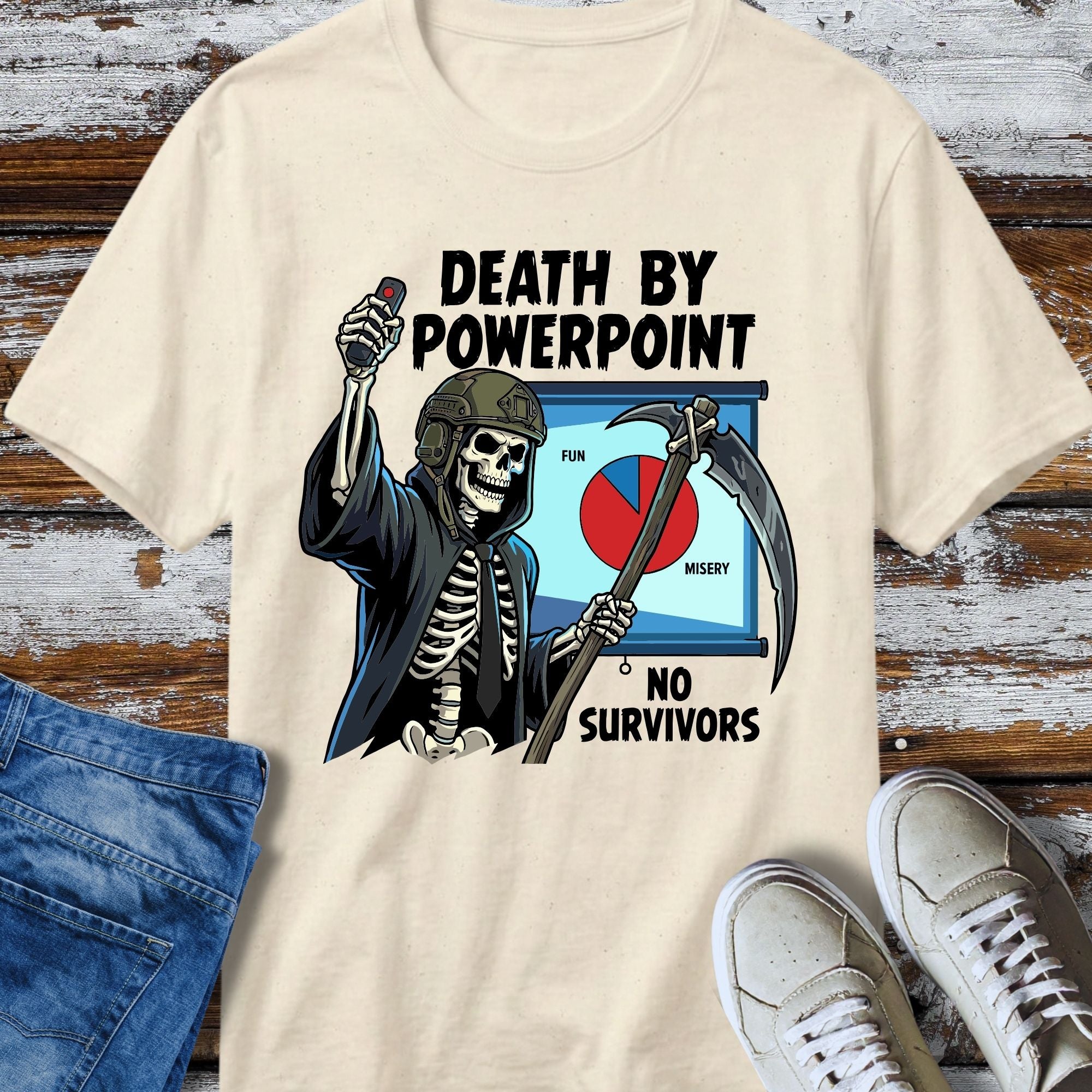 Death By PowerPoint T-Shirt - lifestyle product photo