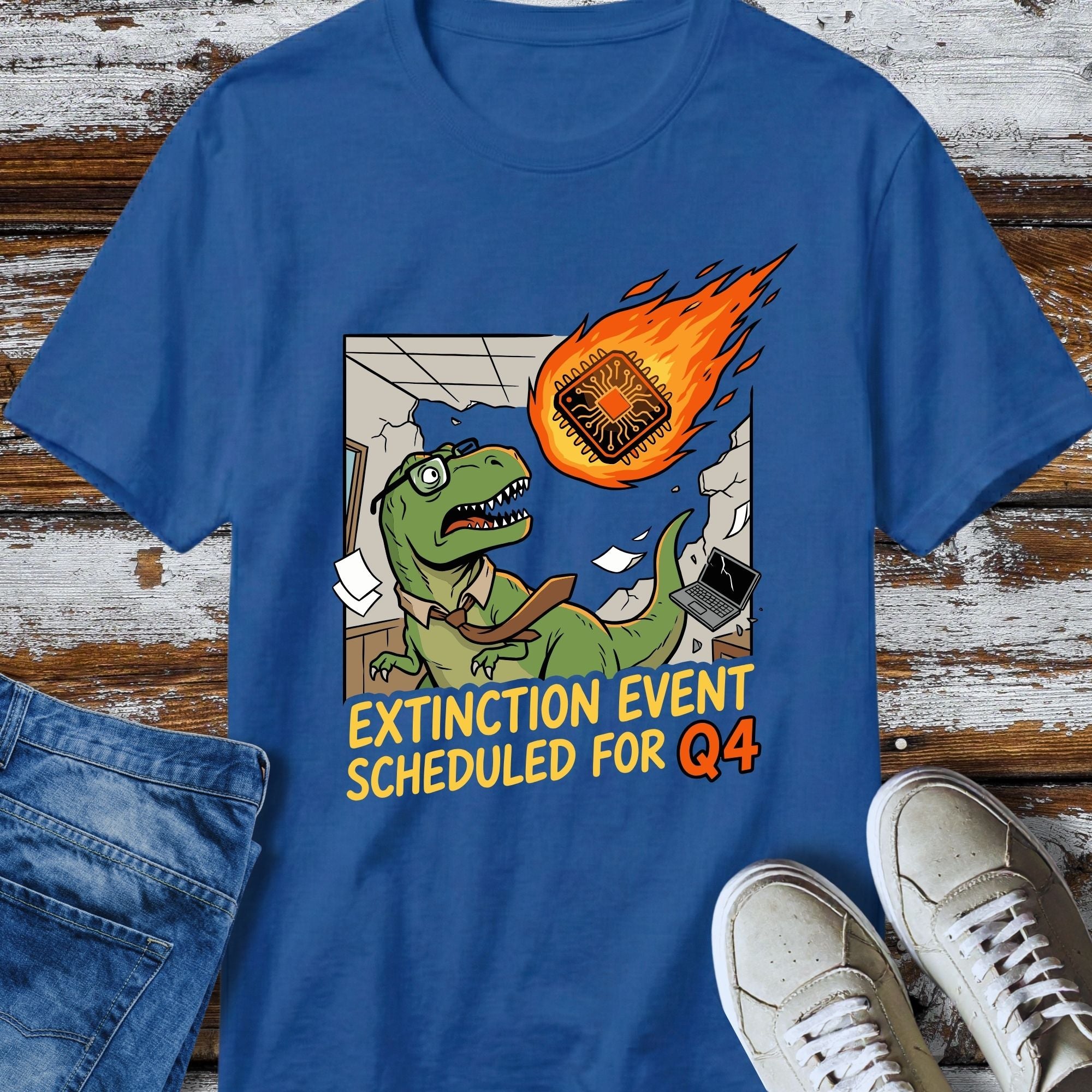 Extinction Event Scheduled For Q4 T-Shirt - product mockup view 10