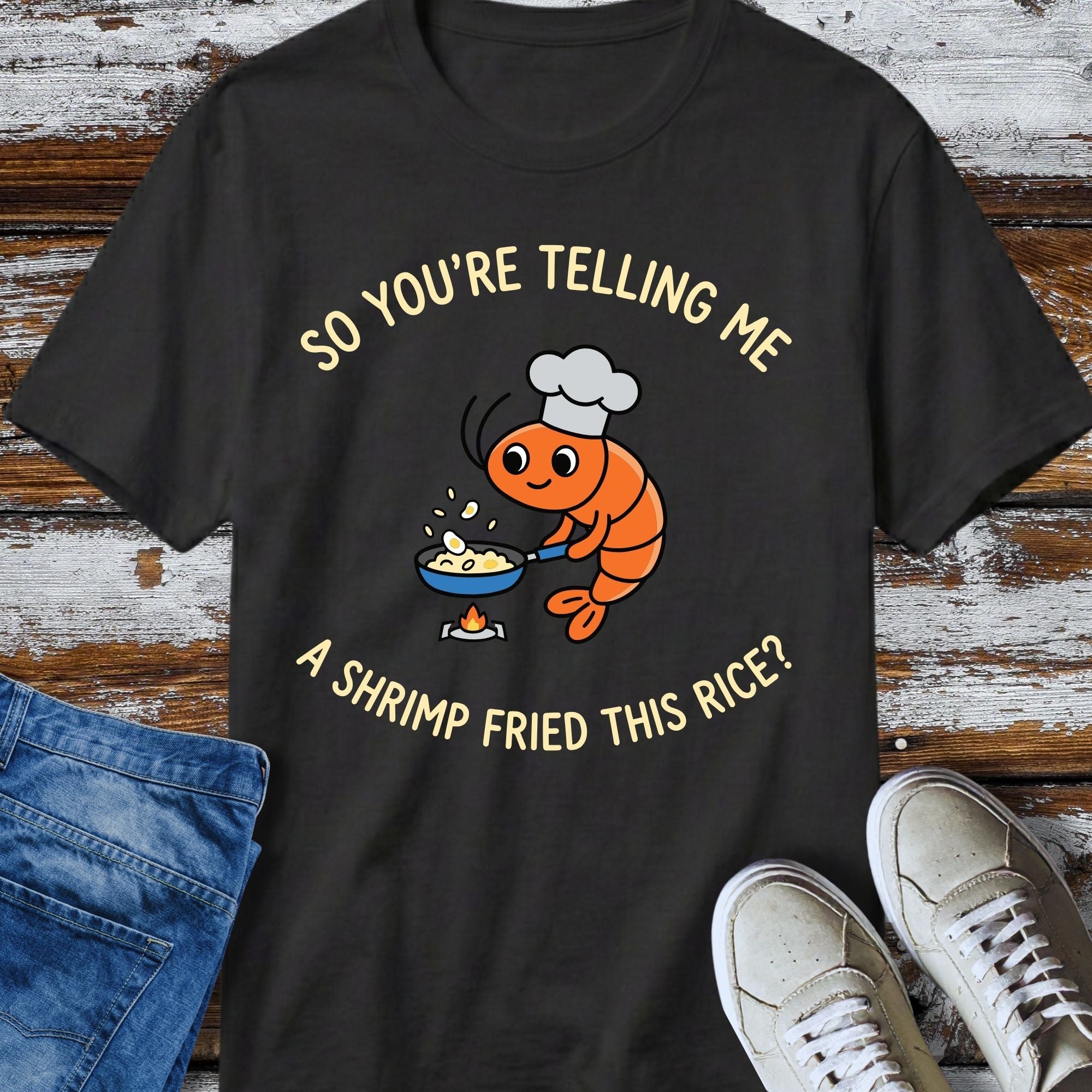 Shrimp Fried Rice T-Shirt - flat lay mockup on white background