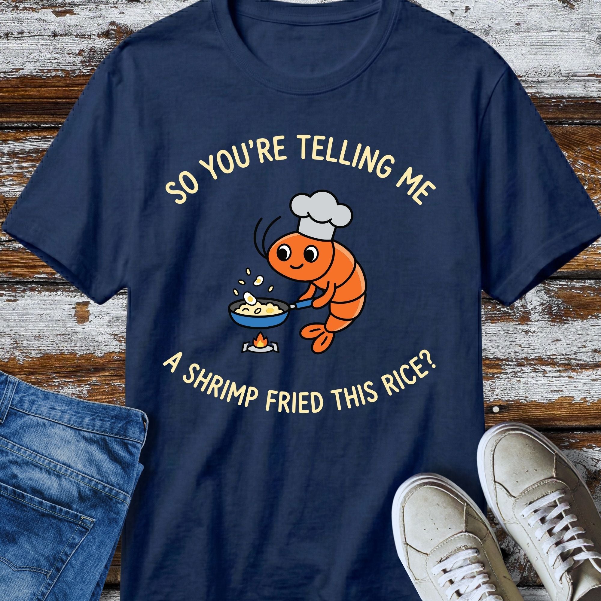 Shrimp Fried Rice T-Shirt - front view funny graphic tee