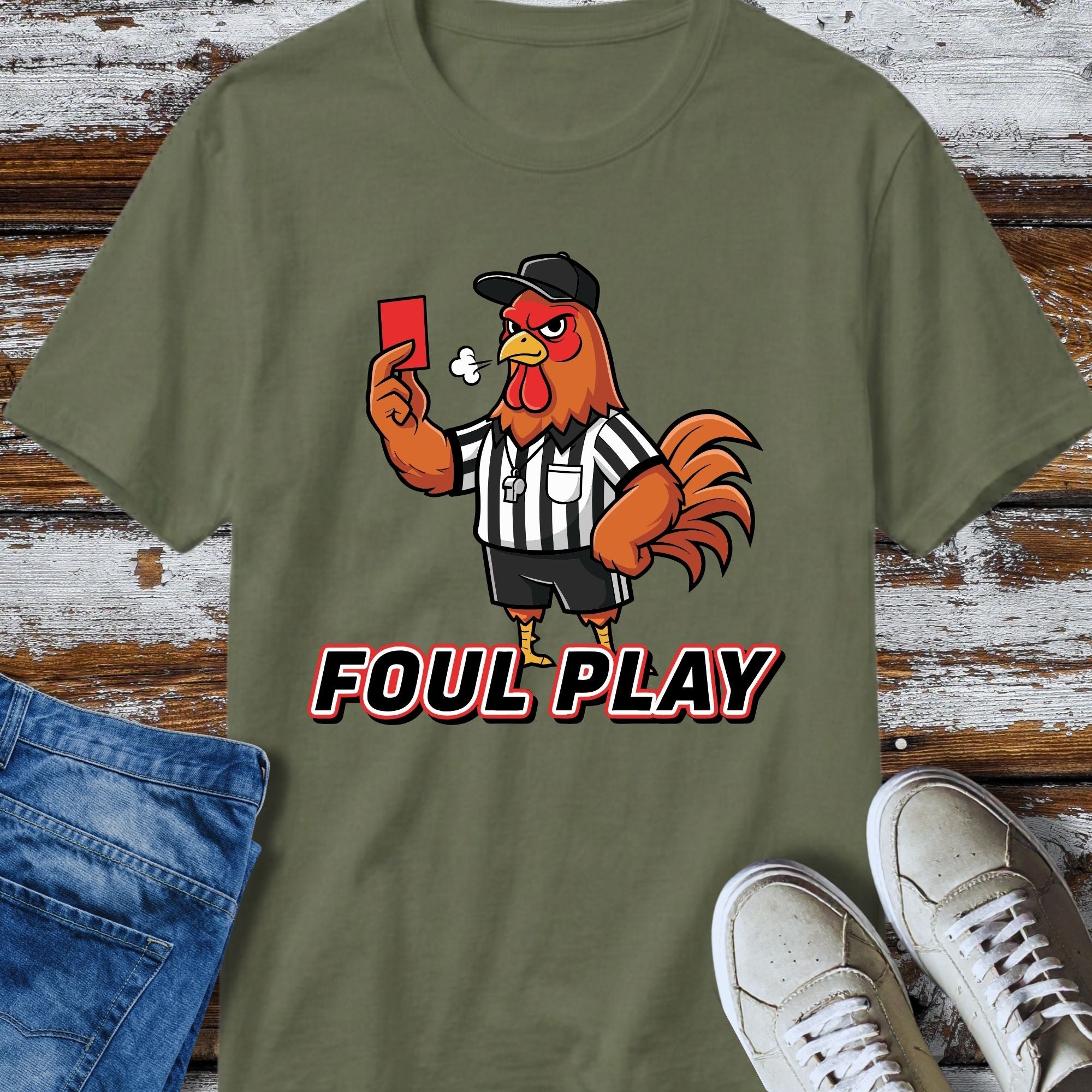 Foul Play Rooster Referee T-Shirt - size and fit reference