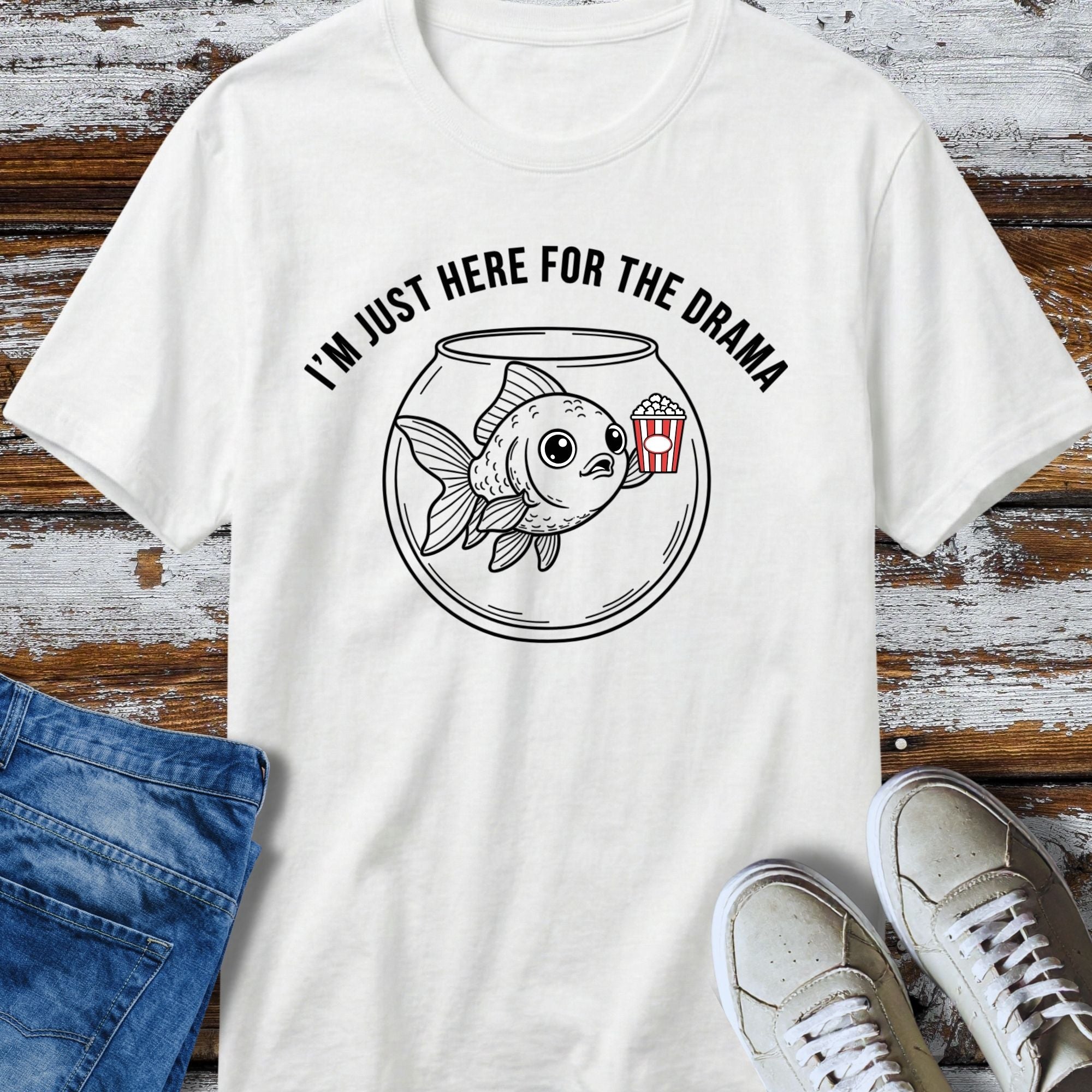 Just Here for the Drama TShirt - design detail closeup