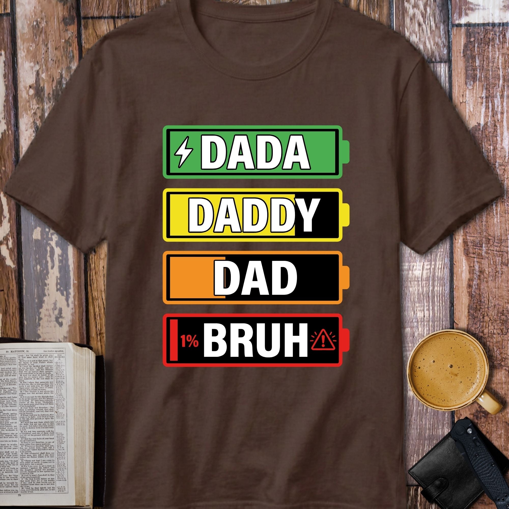 Dada Daddy Dad Bruh Battery Level T-Shirt - alternative colour mockup