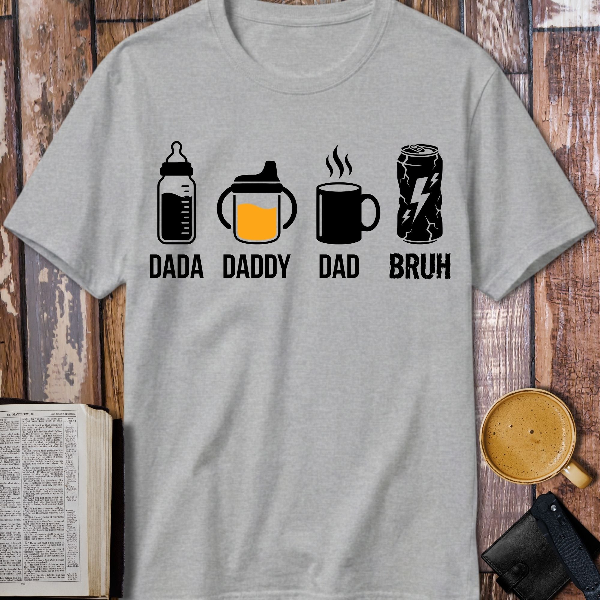 Dad Life Evolution T-Shirt - flat lay mockup on white background