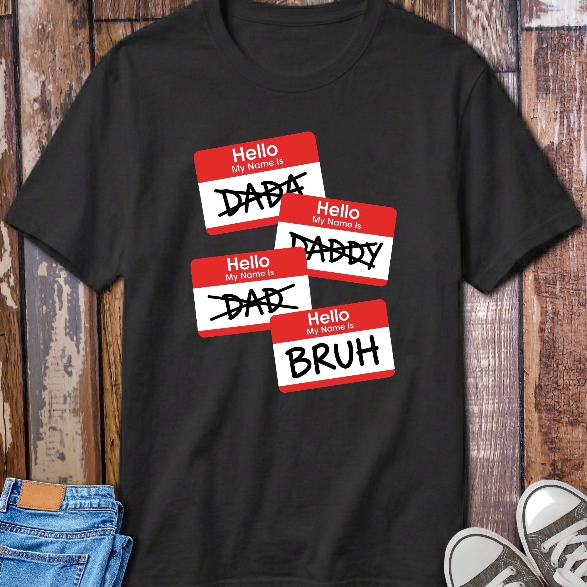 Dad Name Tag T-Shirt - design detail closeup