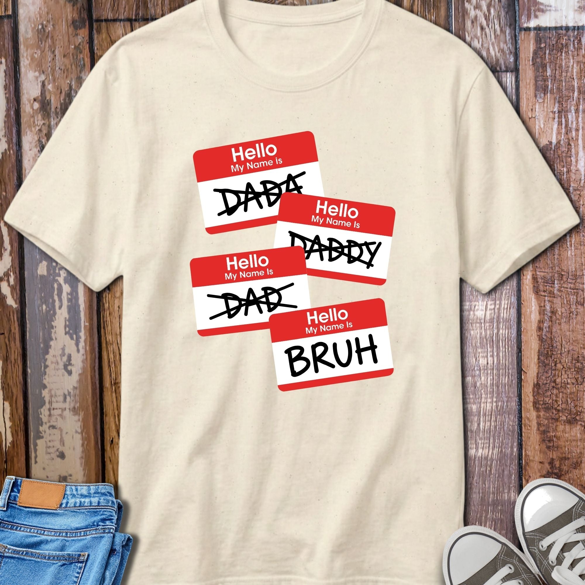 Dad Name Tag T-Shirt - lifestyle product photo