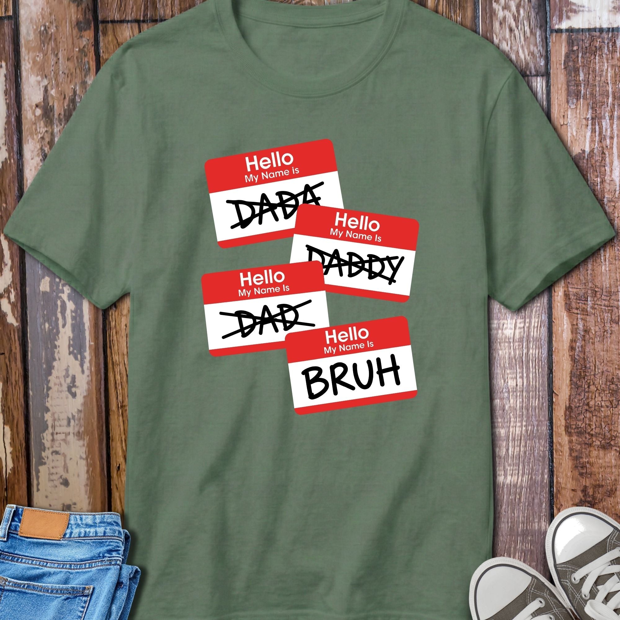 Dad Name Tag T-Shirt - size and fit reference