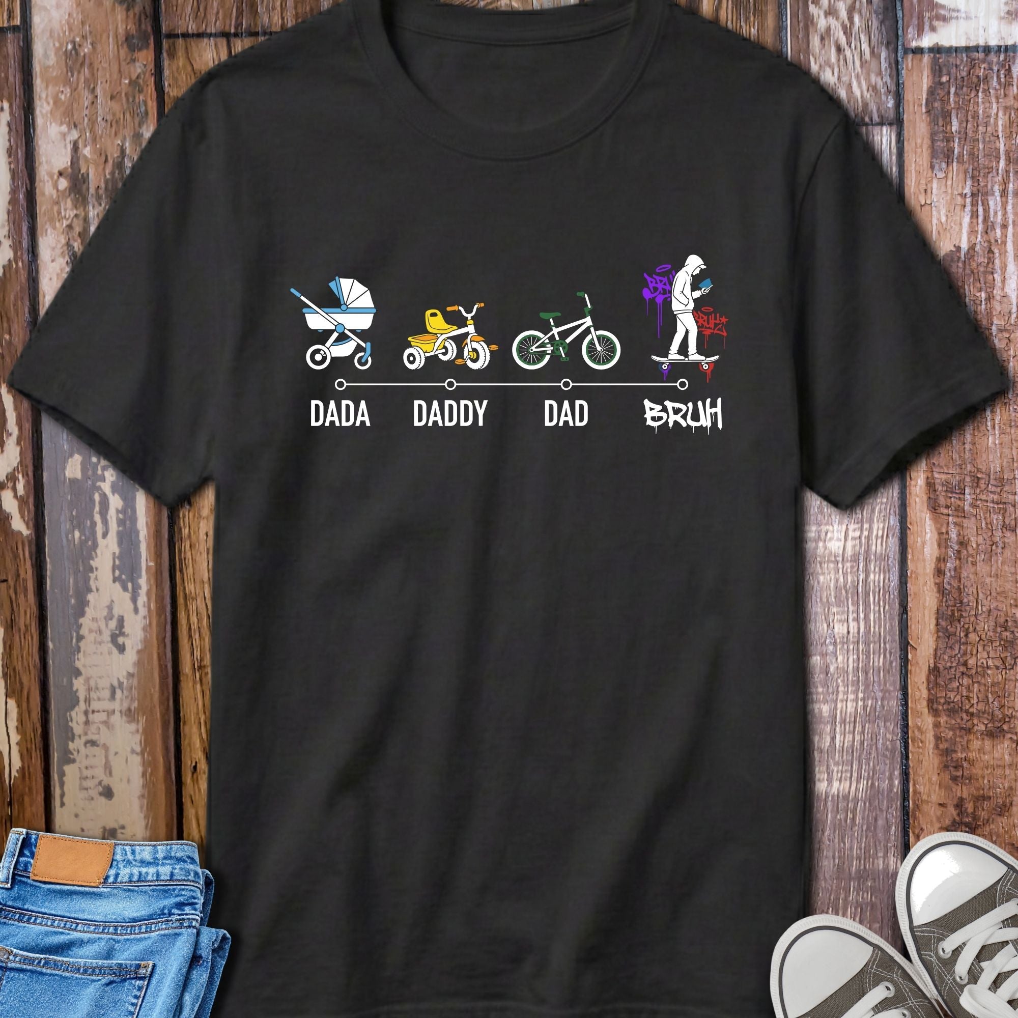 Dad Life Evolution T-Shirt - front view funny graphic tee