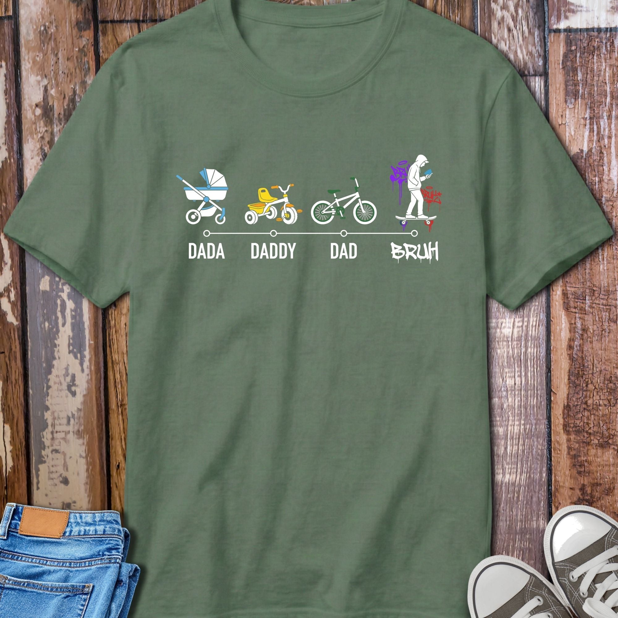 Dad Life Evolution T-Shirt - flat lay mockup on white background