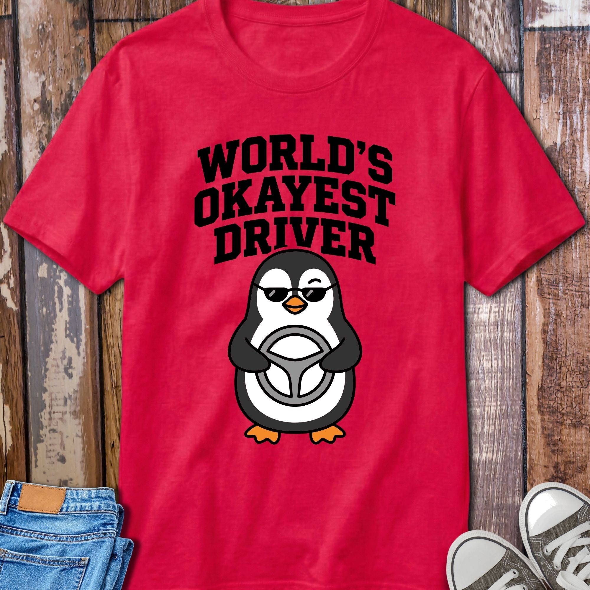World's Okayest Driver T-Shirt - lifestyle product photo