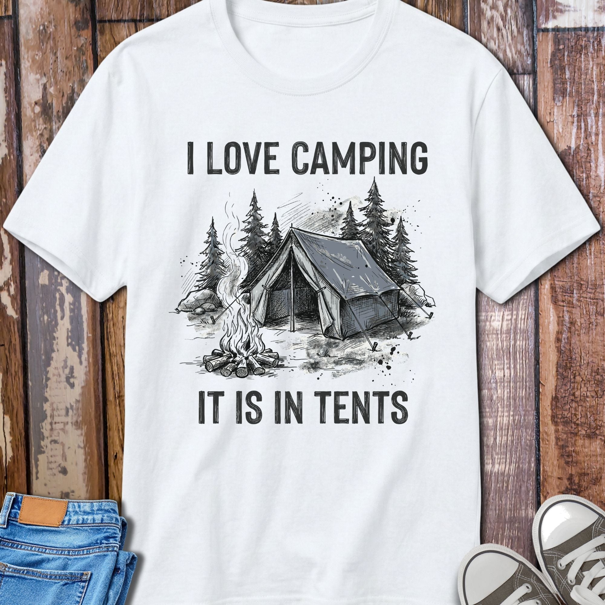 In Tents Camping T-Shirt - lifestyle product photo
