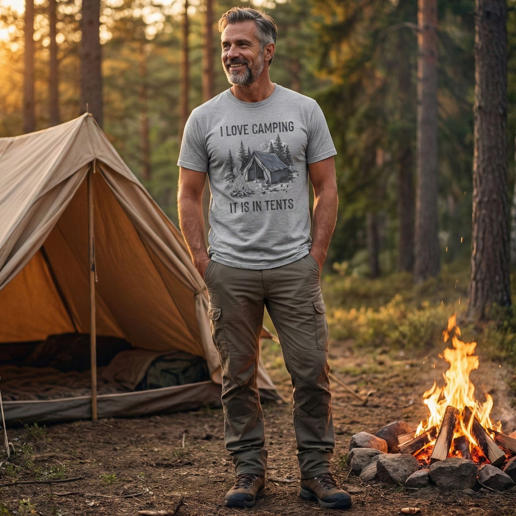 In Tents Camping T-Shirt - design detail closeup